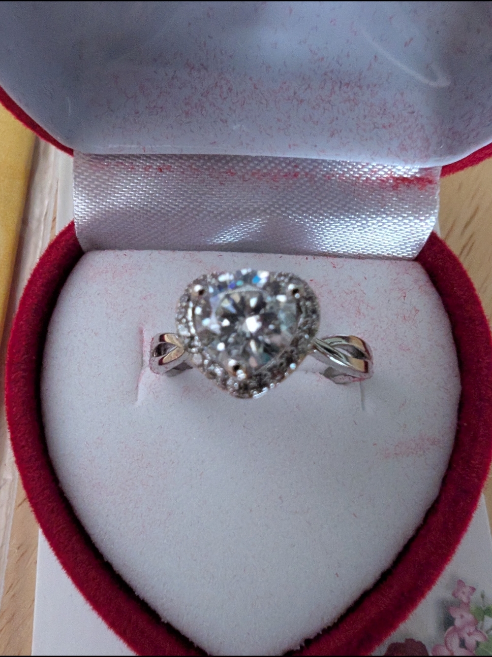 Moissanite Heart Halo Solitaire Ring Sz 7